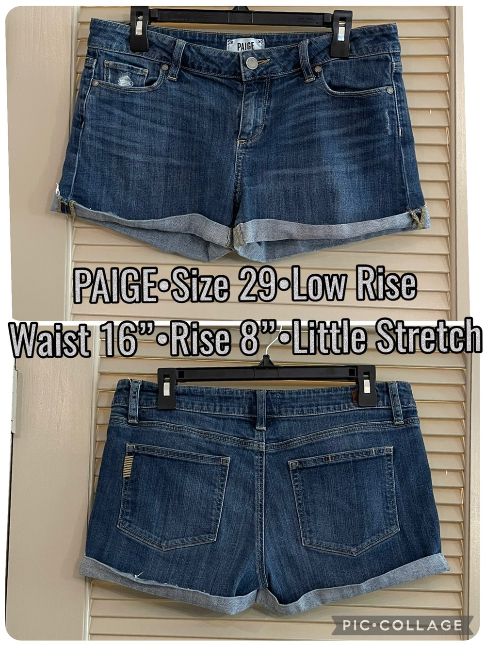 PAIGE Low Rise Dark Blue Rolled-Cuff Denim Shorts